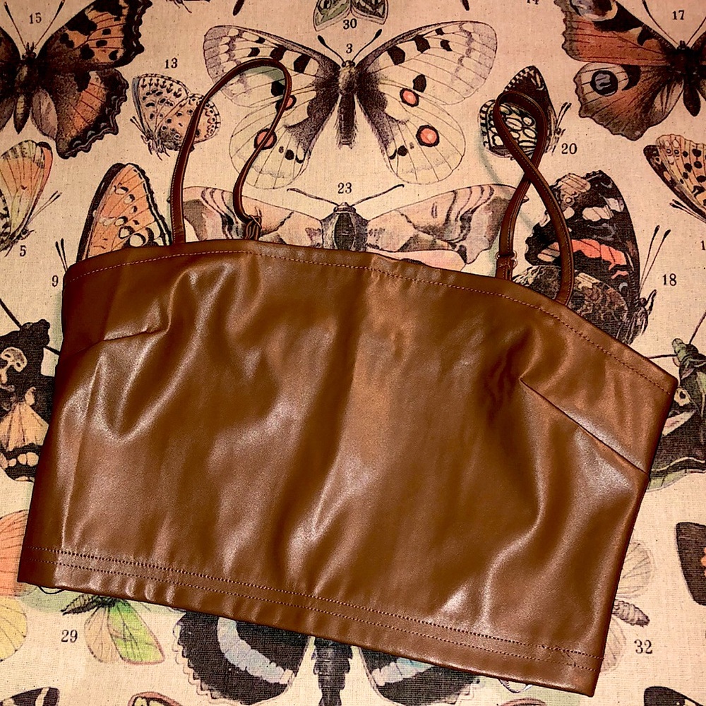 Forever 21 Faux Leather Brown Crop Tank Top 🍁